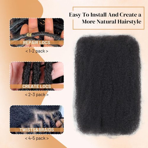 18 Inch Afro Kinkys Bulk Human Hair For Twist,100% Human Hair 4C Kinky-Curly for Dreadlocks, Loc Repair, Braiding Hair(Natural Black, 50 Gram)