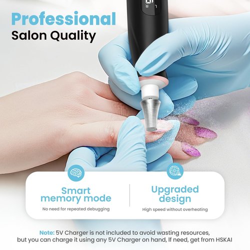Nail Drill Electric Nail File - Cordless Professional Nail Filer for Manicure and Pedicure, Portable Nail Drill Machine Kit for Acrylic Gel Nails Thick Toenails Nail Grind (Matte Black)