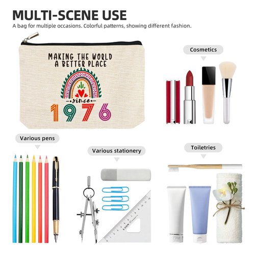Happy 50th Birthday Gifts for Her Women Makeup Bag, Best 1976 Anniversary 50th Birthday Decorations, 50 Year old and Fabulous Gifts Ideas for Wife, Mom, Mothers Day, Christmas Cosmetic Travel Pouch