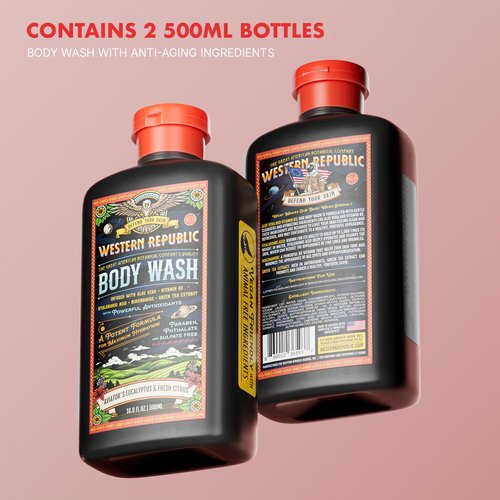 Aviator Men's Body Wash - Eucalyptus & Fresh Citrus Scent | Hydrating Anti-Aging Formula with Aloe & Niacinamide (2 Pack) | Made in USA