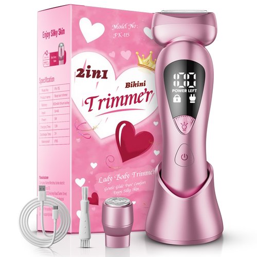 rategist Cordless Electric Razors for Women: Rechargeable Painless Bikini Trimmer for Body Hair - IPX7 Waterproof Shaver with LED Display for Face/Underarm/Leg Blush Pink