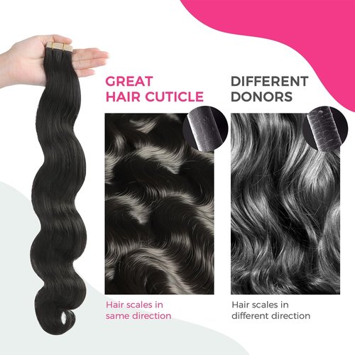 Lashey Tape in Hair Extensions Human Hair Body Wave 100% Remy Human Hair 16 Inch 50g/pack 20pcs Tape for Hair Extensions Natural Black Extensions for Black Women