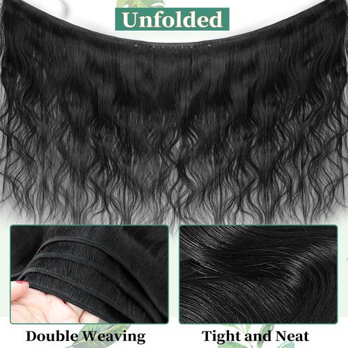 Body Wave Bundles Human Hair 24 Inch 14A Human Hair Bundles Real 100% Raw Unprocessed Brazilian Virgin Sew in Quick Weave Natural Black Deals Thick Hair Extensions