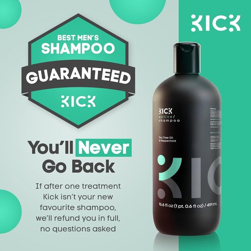 Kick Mens Shampoo - Peppermint & Tea Tree Oil Control - Sulfate-Free, Refreshing Formula - 16.6oz