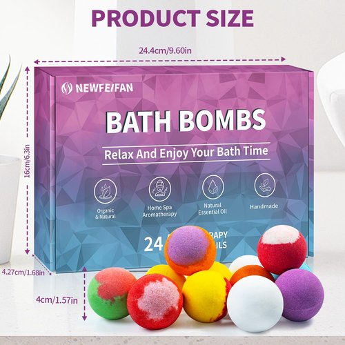 Bath Bombs Birthday Gifts for Women & Men, 24-Pack Valentines Day Gifts for Her & Him Set, Aromatherapy Bubble Bath, Handmade Natural & Organic, Spa Relaxing Gifts for Wife Girlfriend Coworkers