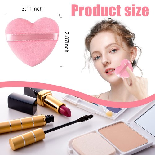 Skiennix Powder Puff - Soft Heart Shape Makeup Sponge for Loose & Mineral Powder | 6 Pieces, Pink