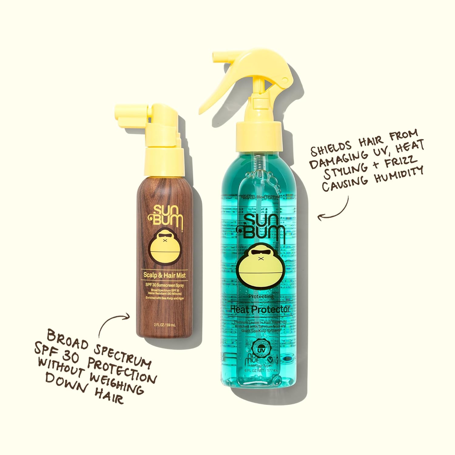 Sun Bum Heat Protector Spray - Leave-In Treatment for Frizz Control & UV Protection - 6 oz