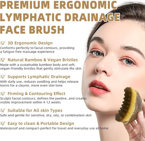 2026 Updated Lymphatic Contour Face Brush, Face Brush for Lymphatic Massage with Durable Soft Bristles, Facial Cleansing Brush for Sculpting&Anti-Puffiness
