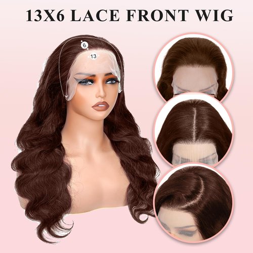 BOSTK 200 Density Chocolate Brown Human Hair Wig 13x6 Hd Lace Front Body Wave Wigs Human Hair Pre Plucked 4# Brown Wigs Human Hair 12 Inch for Women
