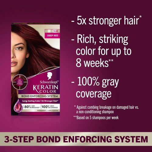 Schwarzkopf Keratin Color Permanent Hair Dye - 5.88 Deep Red, Professional Formula for 100% Gray Coverage