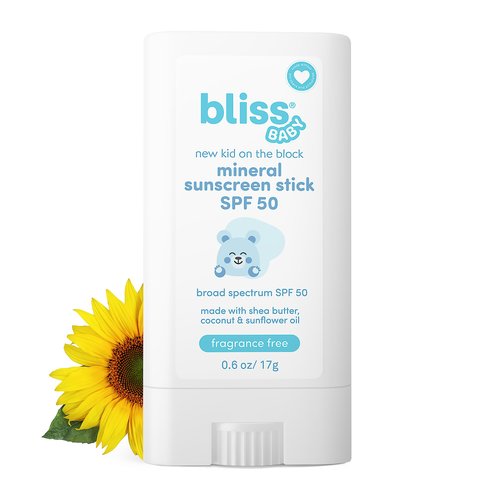 Bliss Baby Mineral Face Sunscreen Stick, SPF 50, Natural Zinc Oxide, Unscented, Hypoallergenic & Dermat Tested, Water-Resistant, Vegan, Sensitive Skin - For Toddlers, Babies, Kids & Whole Family