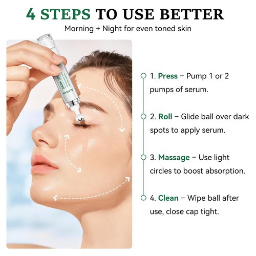 Dark Spot Remover for Face and Body - Dark Spot Corrector for Sun Spots Age Spots Freckles Melasma Brown Spot - Dark Spot Correcting Glow Serum with 360-Degree Roller 0.67 Fl Oz
