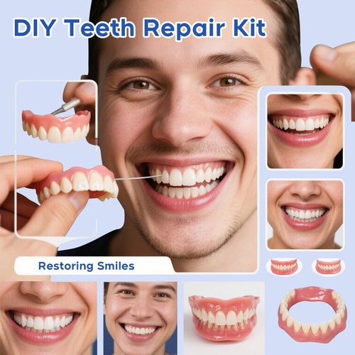 Denture Do it Yourself Full Set of Top and Bottom Fake Teeth, for Improve Smile, DIY Kit Easy and Convenient, Fake Teeth Repair Missing Teeth, Protect Your Teeth -0205