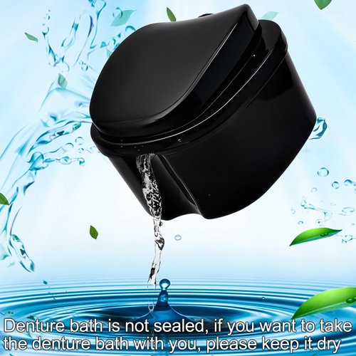 2 Pack Travel Denture Bath Case Set Orthodontic Dental Box Case with Brush, Denture Soaking Cup False Teeth Retainer Container for Clear Braces, Mouth Guard, Night Guard