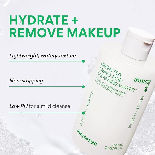 Innisfree Green Tea Cleansing Water - Hydrating Micellar Makeup Remover | Korean Skincare, Dermatologist Tested