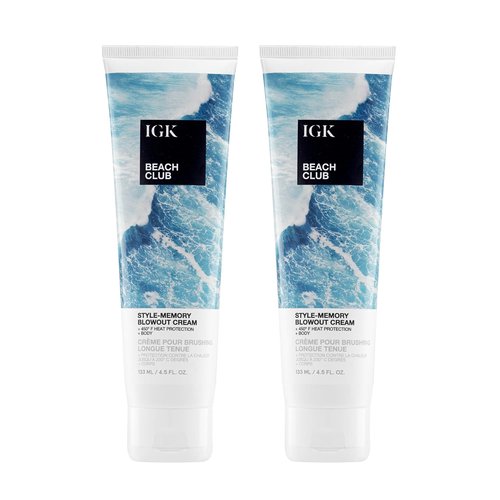 IGK Beach Club Blowout Cream 2 Pack - Frizz Control & Heat Protection for Smooth, Shiny Hair