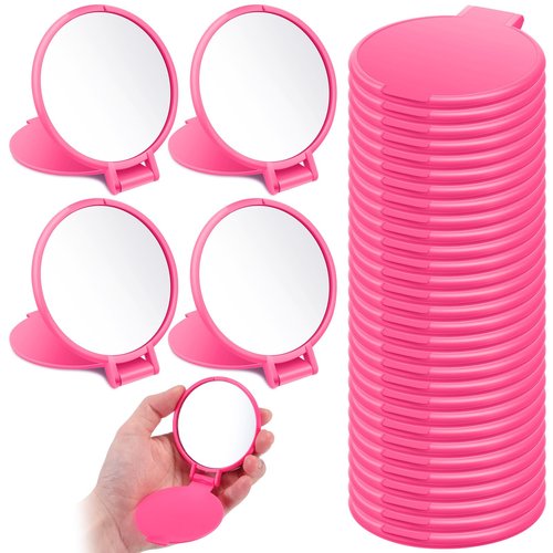 Saysurey 24 Pcs Mini Rose Red Compact Mirror Bulk for Women Small Round Portable Rose Red Mirror Makeup Folding Pocket Travel Accessories for Graduation Party Favor Coworker Nurse, 2.8 x 2.4 Inch