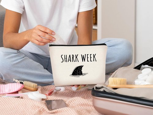 BARPERY Shark Gifts for Women Small Makeup Bag, Shark Lovers Gifts Cosmetic Bag, Makeup Bag Organizer Gift for Shark Lover,BirthdayMakeup Bag Organizer Gifts