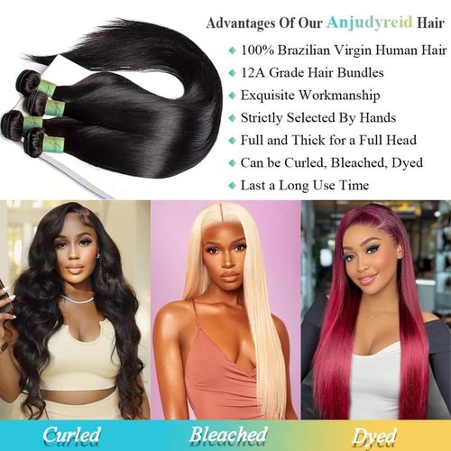 AnJudyReid Straight Hair Bundles 13A Brazilian Virgin Human Hair Bundles Straight 22 Inch 100% Unprocessed Virgin Hair Bundles Natural Black