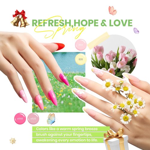 beetles Gel Polish Set Vivid Seasons - Spring Gel Nail Polish Set 36 Colors Pink Yellow Green Purple Jelly Shades 45pcs with Base & Top Coat UV LED Soak Off DIY Salon Easter Gift for Women & Girls
