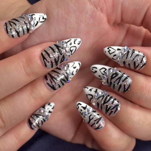 Handmade Nails Press On Medium Almond Reusable Unique Fake Nails, Artistic Design, Thick Acrylic and Muti-Layer Gel False Nails Stick On, Size M
