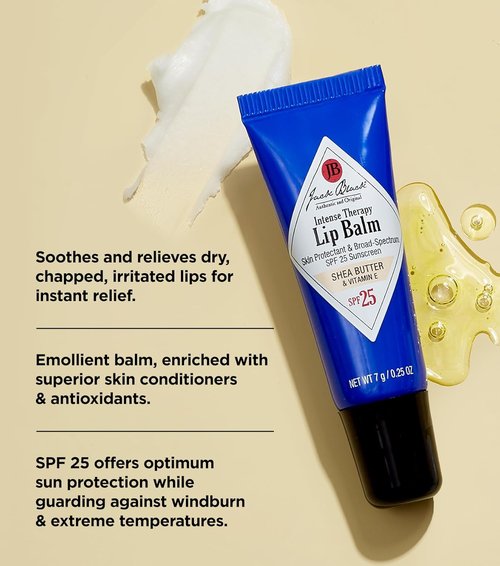 Jack Black Intense Therapy Lip Balm - Hydrating SPF 25 Moisturizer | 0.25 Oz Sun Protection