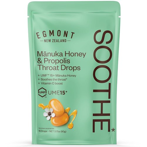 Egmont Honey Manuka Honey & Propolis Throat Drops - 15 Count | UMF 15+ New Zealand Honey with Vitamin C for Natural Soothing Relief