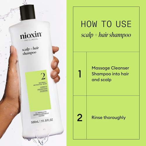 Nioxin System 2 Thickening Shampoo - Boost Hair Density for Natural Hair with Niacinamide & Biotin