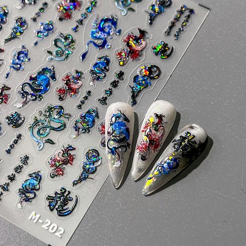 2Sheets Embossed Dragons Nail Art Stickers Decals for Women Girls Year of Dragon Acrylic Manicure DIY Salon Nail Decorate Supplies (Dragon-1)