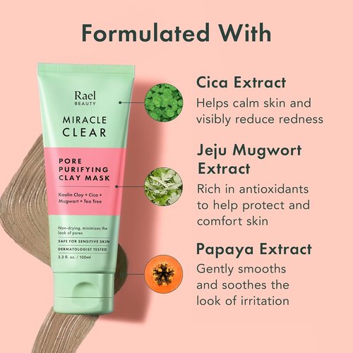 Rael Miracle Clear Clay Face Mask - Deep Pore Cleanser with Tea Tree & Gentle Exfoliation (3.4 fl oz)