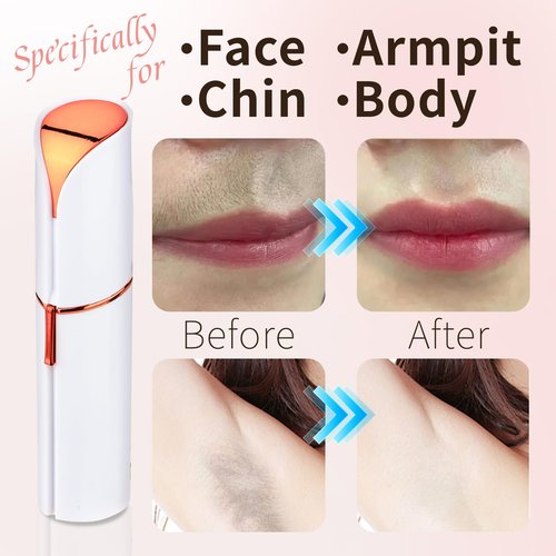 Mendaping Facial Hair Remover for Women & Men, Rechargeable Face Razor with LED Light, 2 Replacement Heads Included, Travel Electric Shaver for Lip, Chin, Arms, Upper Lip & Peach Fuzz (White)