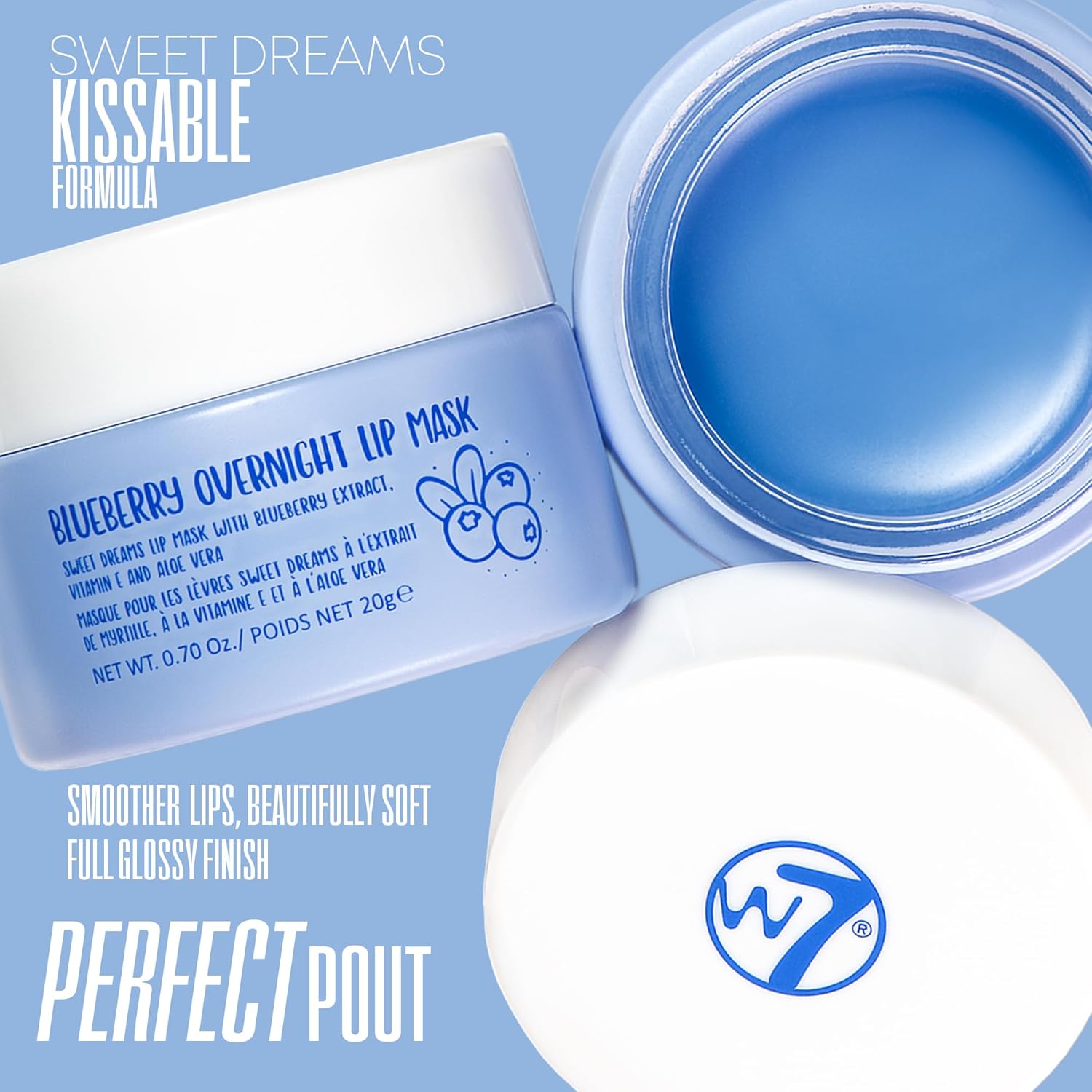 W7 Sweet Dreams Blueberry Lip Mask - Hydrating Formula with Vitamin E & Aloe Vera - 0.67 Fl Oz