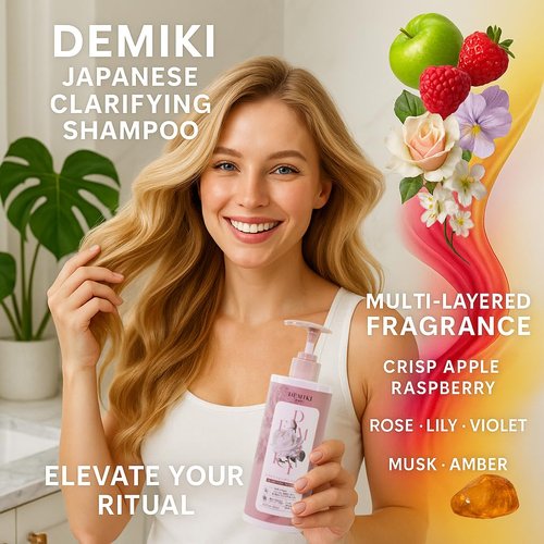 Demiki Japanese Shampoo for Women - Anti-Dandruff & Volumizing | Sulfate-Free, Rose Scent, 450ml