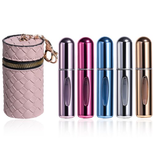 JPNK Mini Refillable Perfume Portable Atomizer Bottle 5PCS Travel Size Spray Refillable Refill Bottle 5 ml with Travel and Outgoing Bag