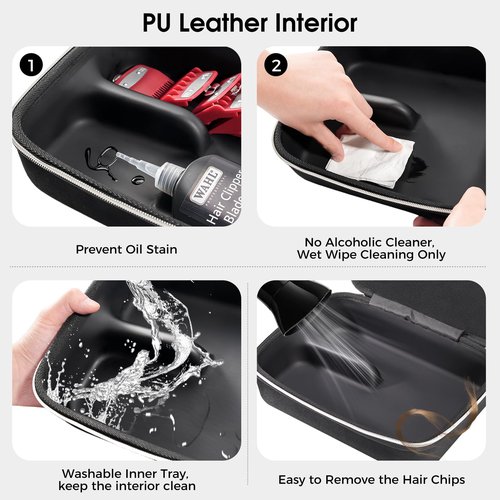 ProCase Barber Case with Washable Oilproof Inner Casing, Hard Travel Carrying Bag for Hair Clippers, Hair Cutting Supplies Holder, Trimmer Organizer Storage for Men Razor Guard Grooming Kits -Black