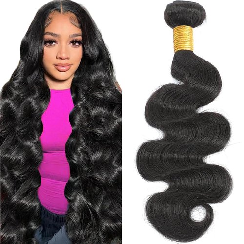 Asxdovig 12A Human Hair Bundles Body Wave 24 Inch Single Bundles Human Hair 100% Unprocessed Brazilian Virgin Hair Double Weft Weave Natural Black