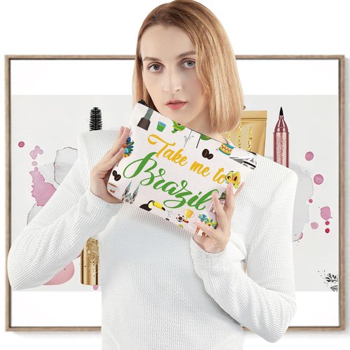 LEVLO Brazil Culture Travel Cosmetic Bag Brazil World Cup Souvenir Gift Take Me To Brazil Zipper Pouch Bag For Traveler (Take Me To Brazil)