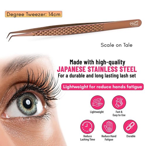 My Lash Tools Eyelash Extension Curved Degree Tweezers for Isolation Lash Extensions 14cm, Best for Individual Isolation & Classic Lashes Japanese Stainless Steel Eyelash Twisers (Copper x)
