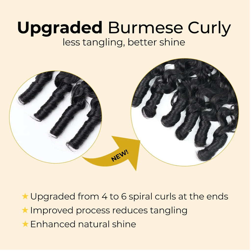 Wequeen 16A Burmese Curly Human Hair Bundles 16 Inch 100% Unprocessed Brazilian Virgin Hair Quick Weave Bundles Human Hair Extensions Real Human Hair, Natural Black