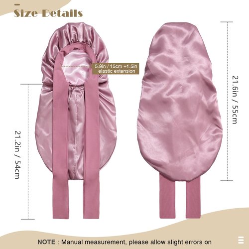 Kids Long Hair Bonnet for Sleeping - Double Layer Girls Elastic Satin Bonnet with Tie Band for Braid Curly Hair (Rose Gold+Pink)