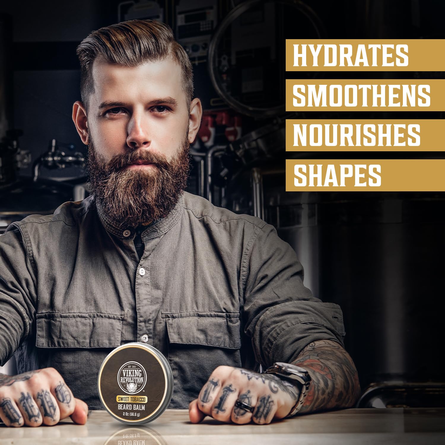 Viking Revolution Beard Balm - Tobacco Scented Moisturizing Butter with Argan & Jojoba Oil | 2oz
