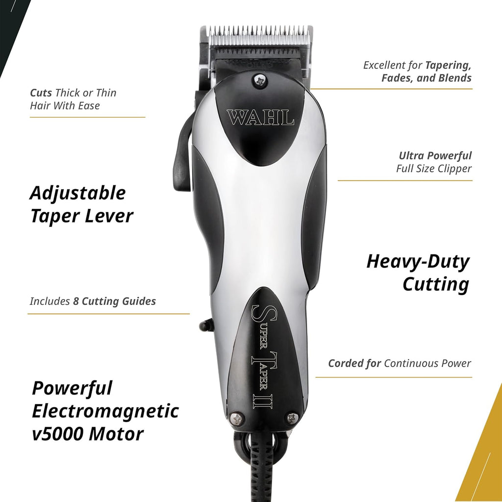 Wahl Professional Super Taper II Corded Clipper - Adjustable Blade for High-Performance Haircuts | Silver
