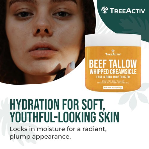 Beef Tallow Face Cream Body Moisturizer, All Natural Grass Fed Whipped Beef tallow For Skin, Deeply Hydrating & Nourishing Balm for Eczema Cracked Dry Itchy Irritated Skin Repair Skincare 4 fl oz