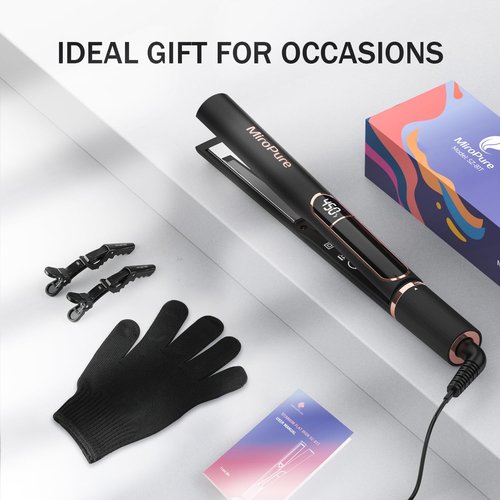 MiroPure Flat Iron Hair Straightener, 1 Inch Titanium Plates Hair Straightener with 15S Heat-up, Professional MCH Ceramic Negative Ion Hair Iron Dual Voltage for Women Hair with Auto Shut-Off F oH