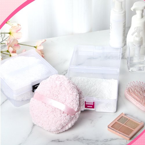 Tioncy 4 Pcs Extra Large Powder Puff for Body Powder 6 x 6 x 3 Inches Powder Puff and Container White Pink Soft Loose Powder Puff and Clear Container for Women