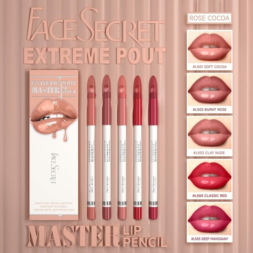 Skiennix Matte Lip Liner Pencil Set - 5PCS Warm Brick Red & Cocoa Brown | Waterproof, Long-Wear, Creamy Precision