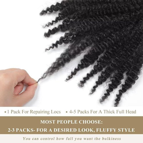 Spring Twist Hair Afro Kinkys Bulk Human Hair Bundles 12 Inch Pre-Separated Springy Afro Twist Hair Cuban Twist Crochet Hair Marley Twist Braiding Hair Dreadlock Extensions 4 Bundles 60g 1B