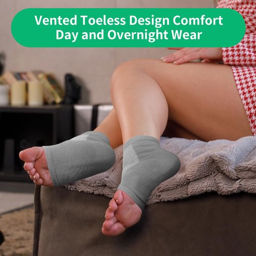 Cracked Heel Treatment Repair Socks - Ohtomber 5 Pairs Silicone Gel Foot Care Softener Toeless Pedicure Moisturizing Dry Feet Socks for Dry Cracked Heels