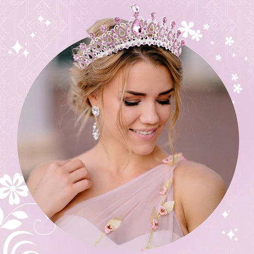 Loetere 12 Pcs Crystal Tiara and Princess Crown with Comb Crown Rhinestone Women Tiara Headpiece Queen Hair Accessories for Birthday Party Wedding Prom Halloween Cosplay Costume(Pink)