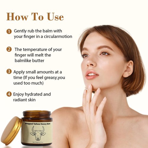 Lopeie Beef Tallow for Skin - Organic Grass Fed Whipped Moisturizer with Honey Balm, Natural Hydrating Cream for Face & Body, Relief for Dry & Sensitive Skin (4.23oz, Unscented)